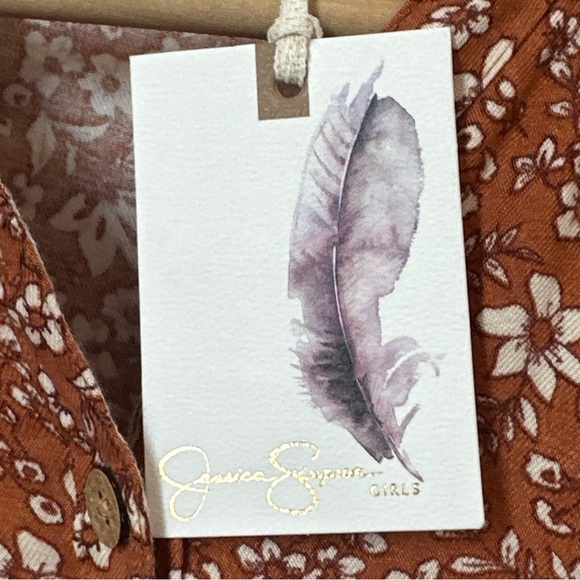 Jessica Simpson Floral White And Rust Girls' Dress With Ruffles Sz L (10) / NWT - Picture 3 of 12